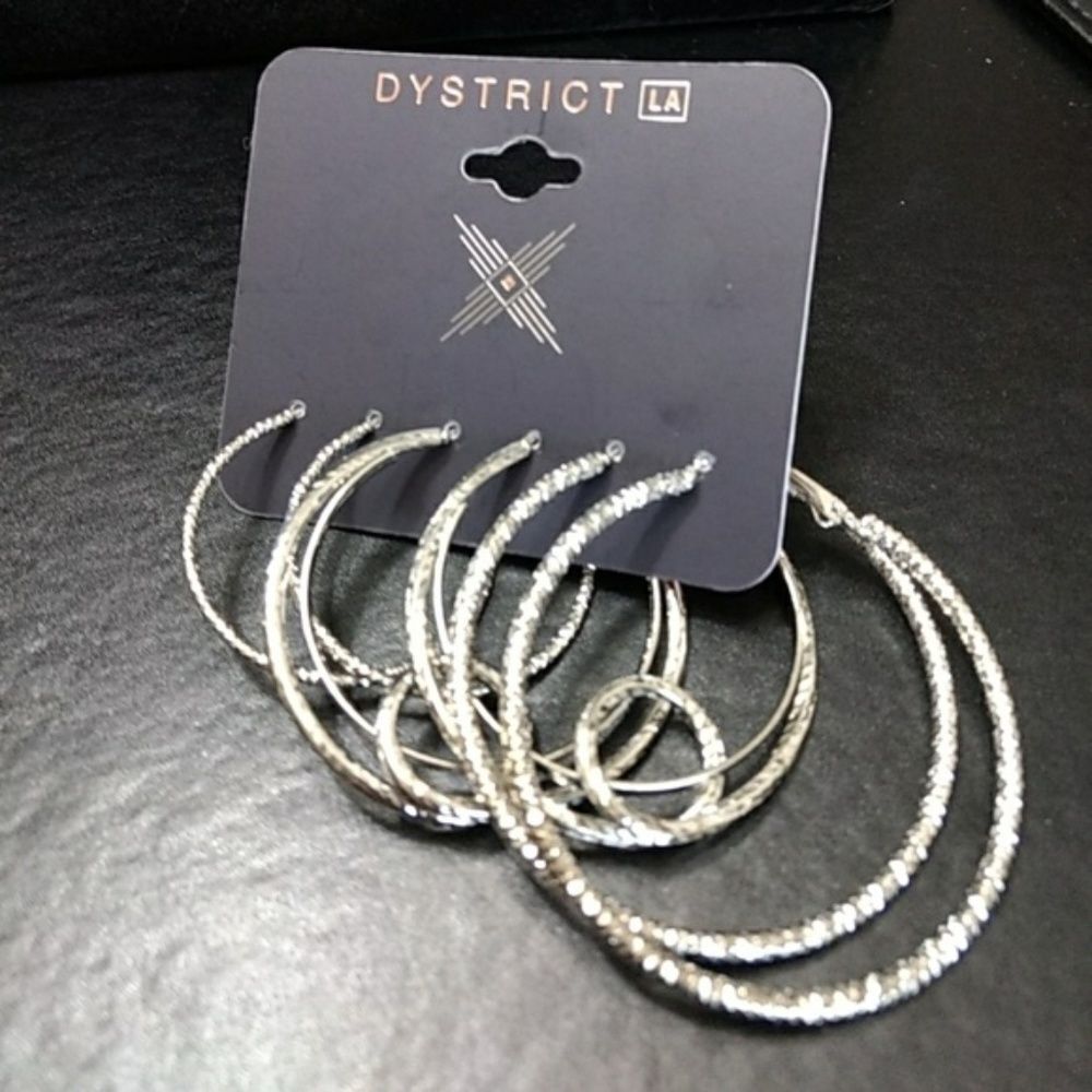 Dystrict LA silver tone hoop earrings set